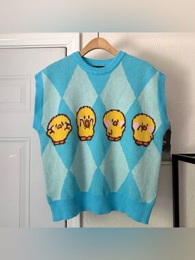 STEADY HANDS x line friends minini blue chick argyle chunky knit sweater vest